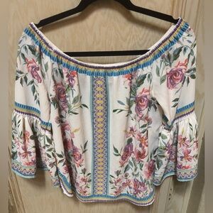 Jealous Tomato Women's Floral Boho Bell Sleeves Top Blouse Sz Small Off Shoulder